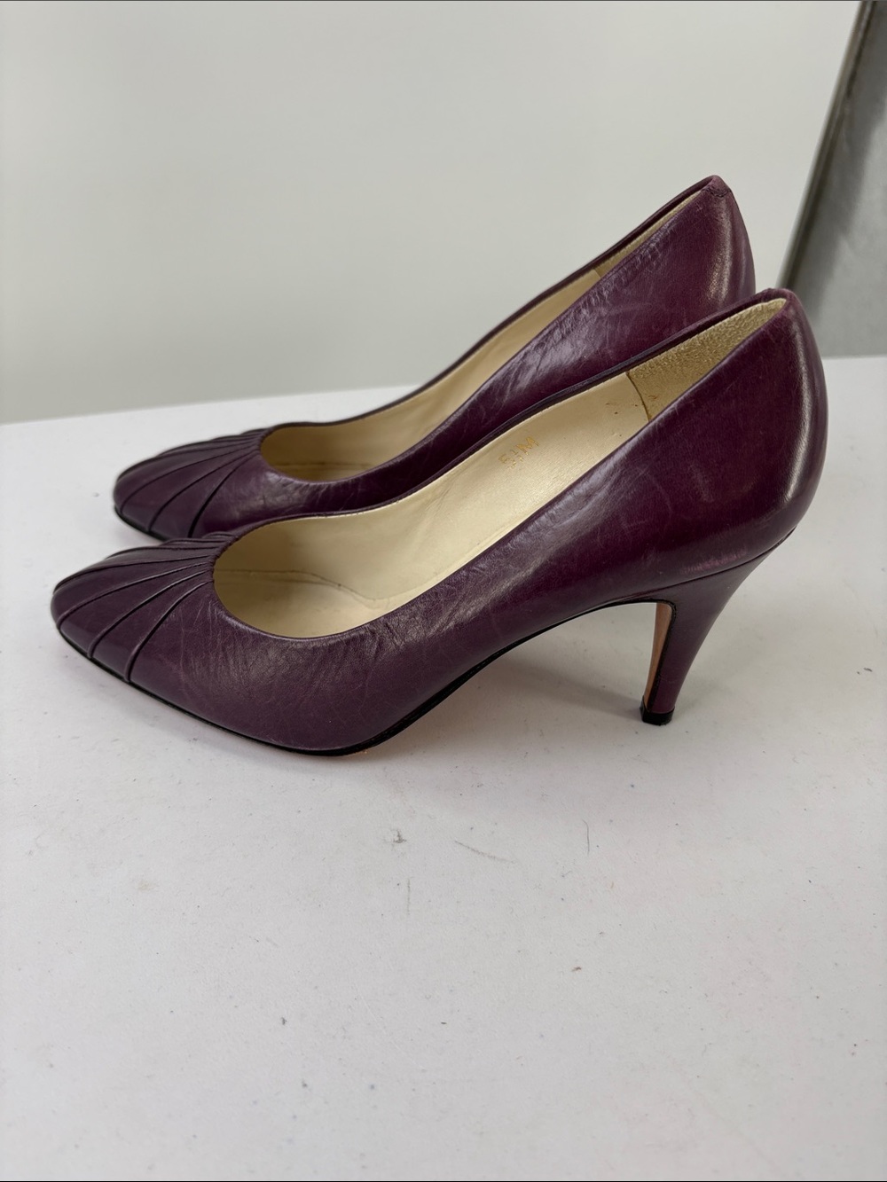 🔔 Garolini Italian Elegant Plum Leather Mid-Heel Pumps